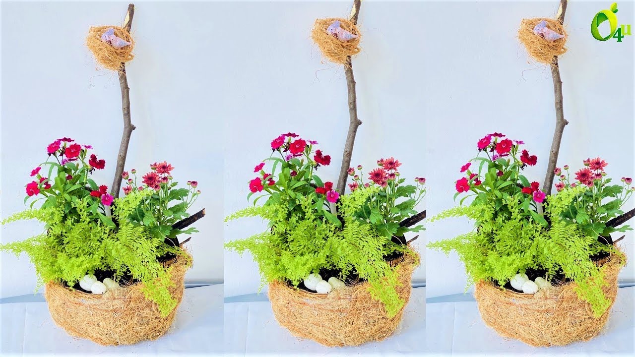 How to make bird nest planter/Bird nest planter/Garden decoration ideas home made/GARDEN4U