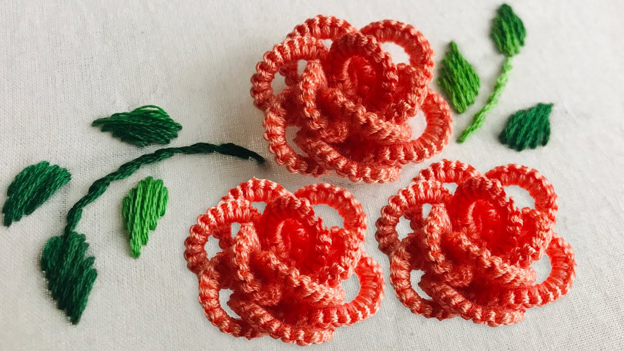 Hand Embroidery: Brazilian Loop Rose / Brazilian Embroidery Flower / Garden Rose Flower