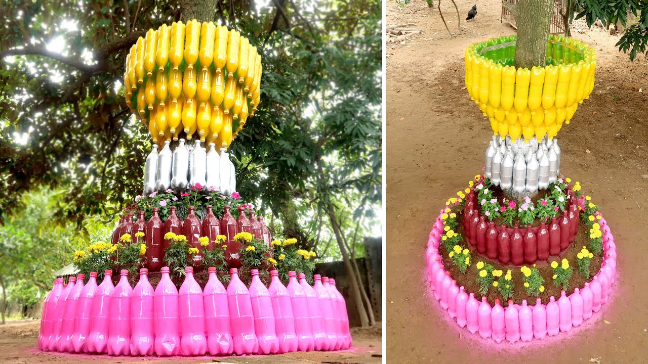 Amazing Ideas! Colorful Vertical Hanging Garden from Old Plastic Bottles